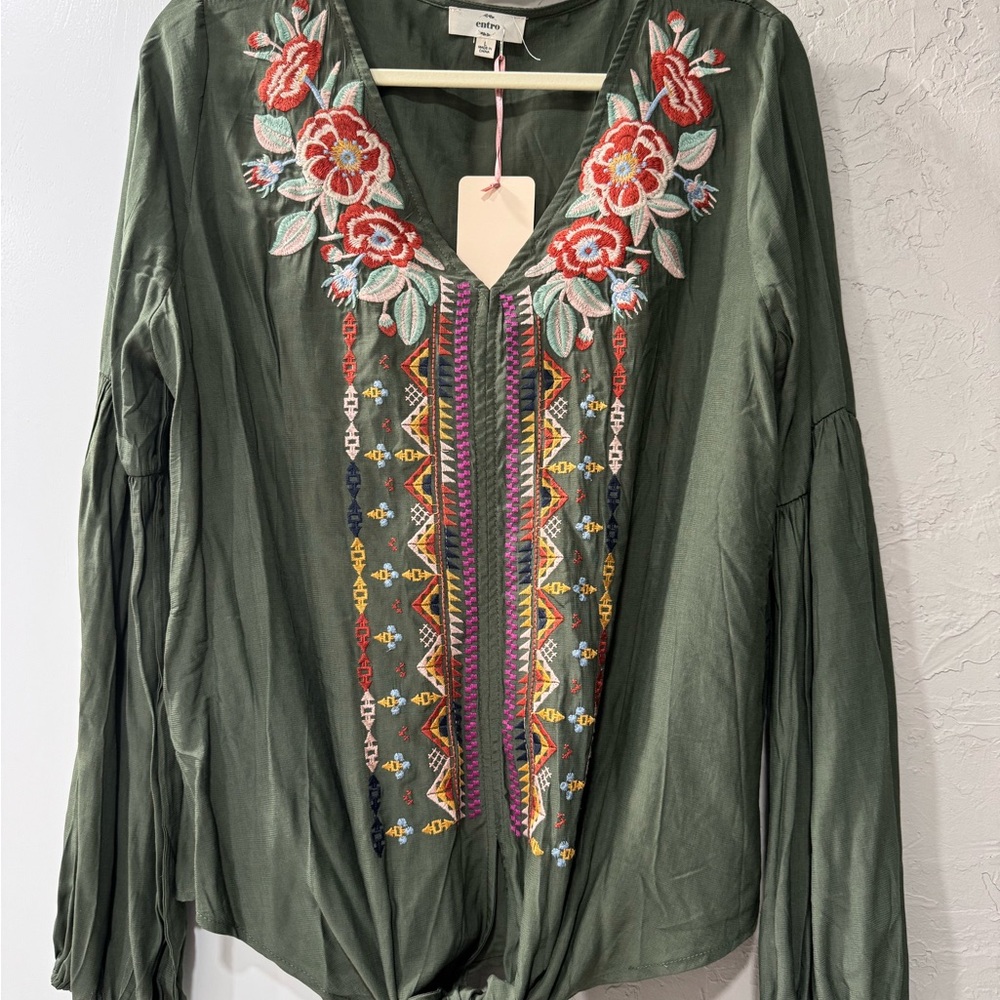 Green Entro Long Sleeve Blouse